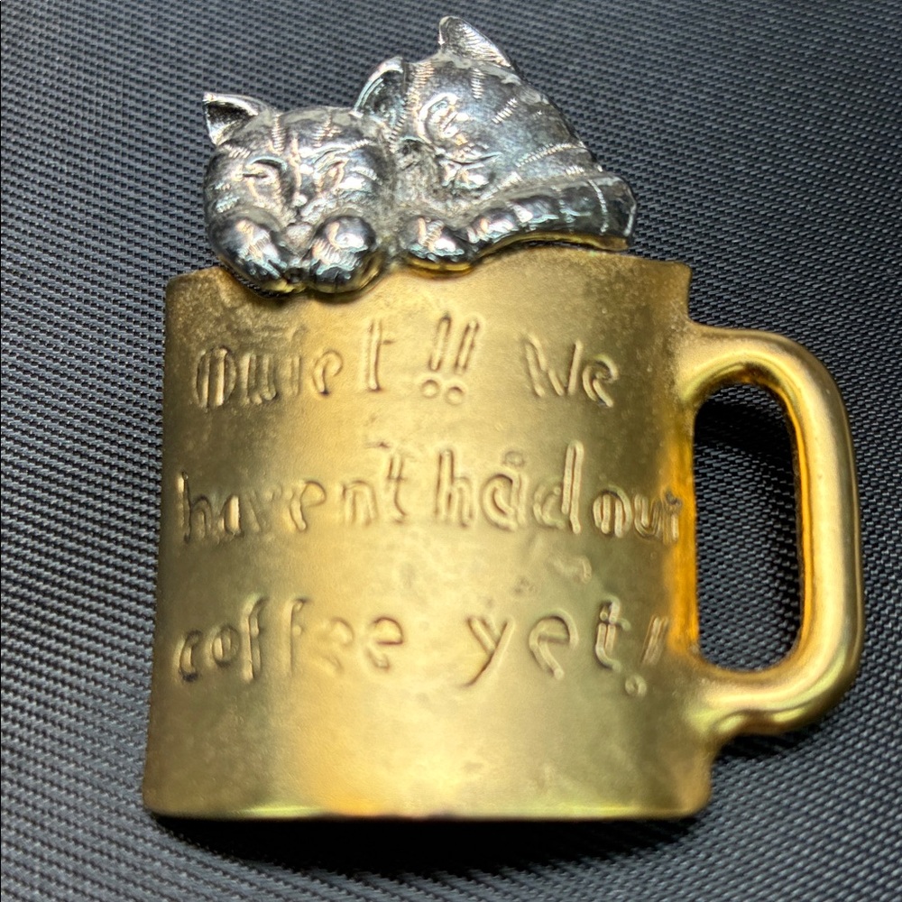 Danecraft Gold Tone and Silver Tone Cat Mug Brooch